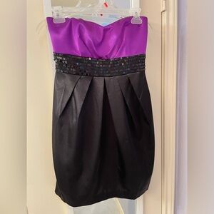 Black and purple strapless, special occasion, mini dress